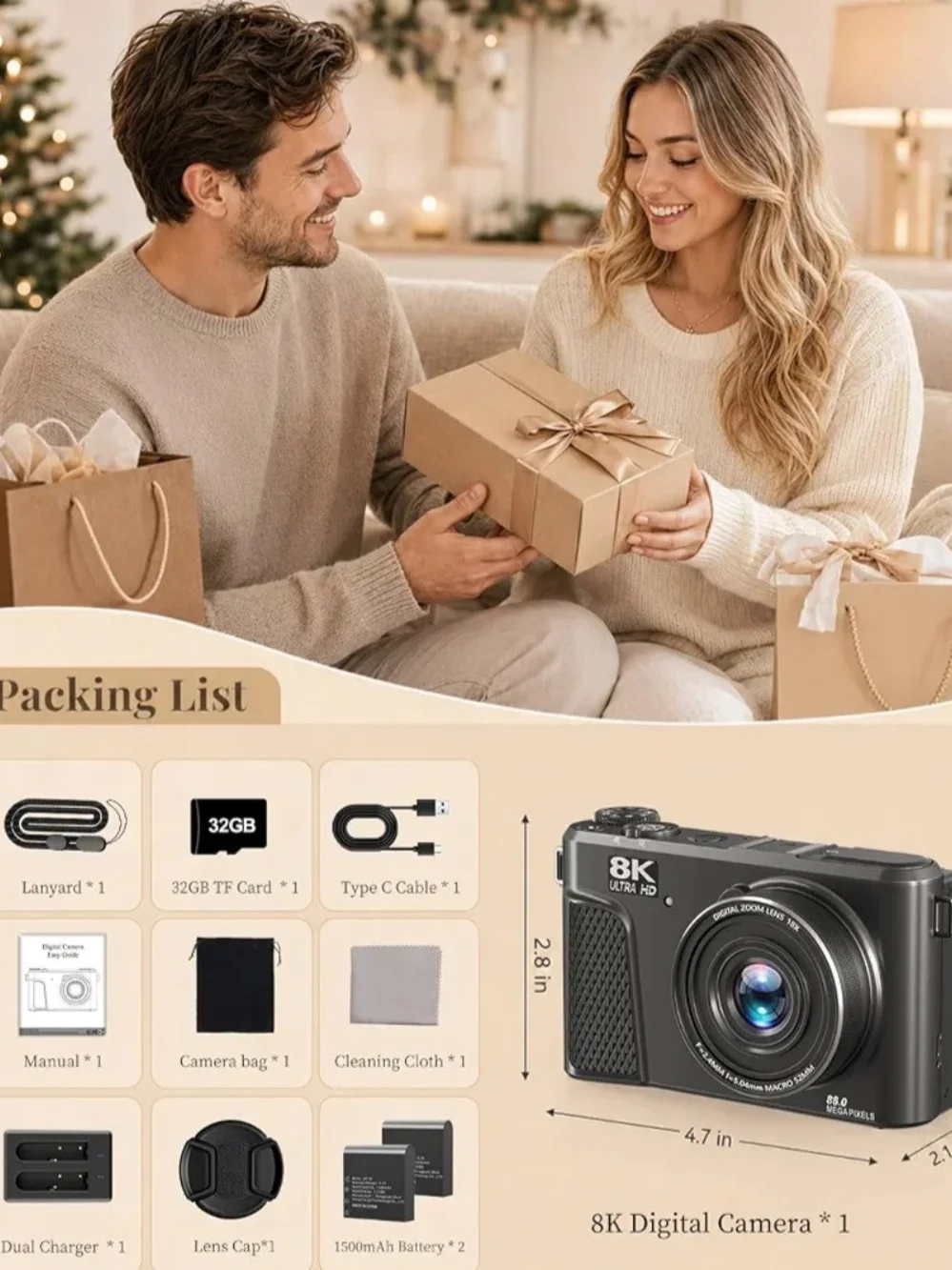 8K Digital Camera, 88MP Autofocus Camera for Beginners & Photography, WiFi 8K V